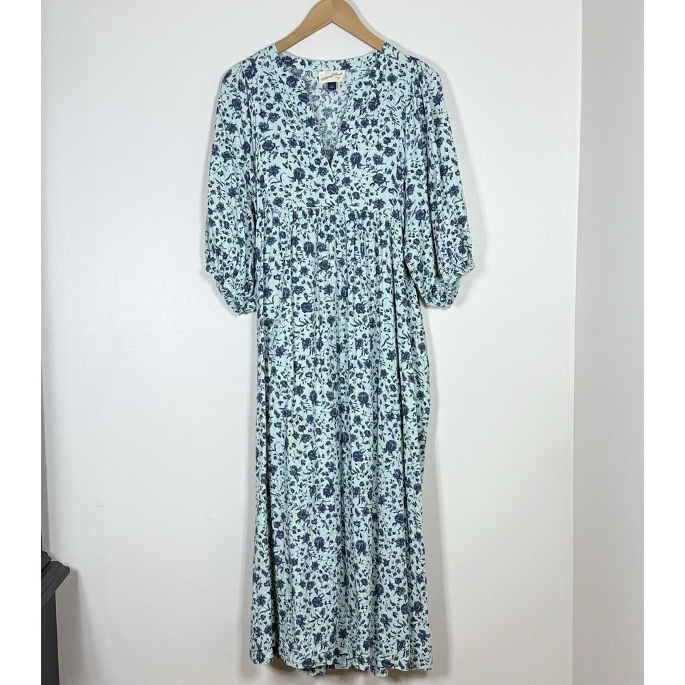 Universal Thread Women Floral Maxi Dress S Blue Pockets Cottagecore Prairie Boho